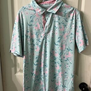 Men's Light Blue Polo with Pink Floral Print